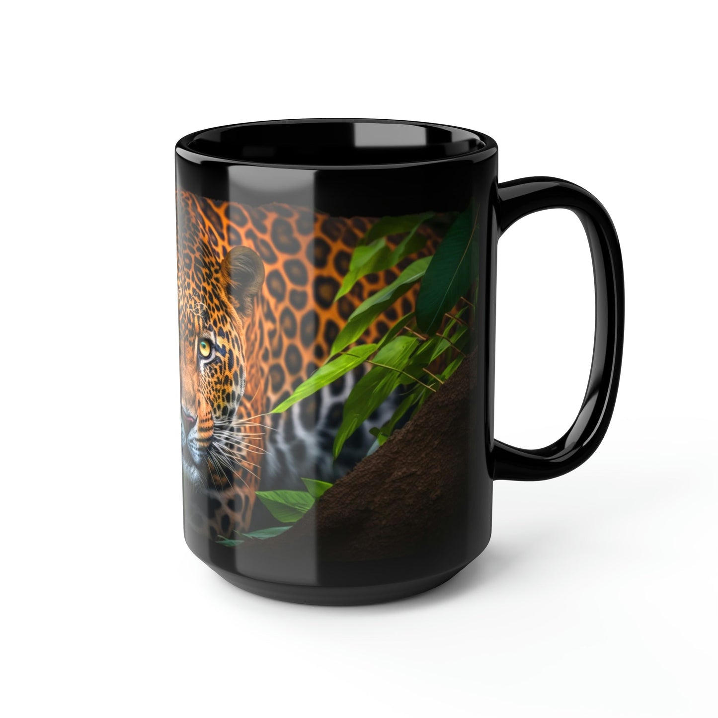 Jauguar About to Pounce in Jungle - 15 oz Coffee Mug