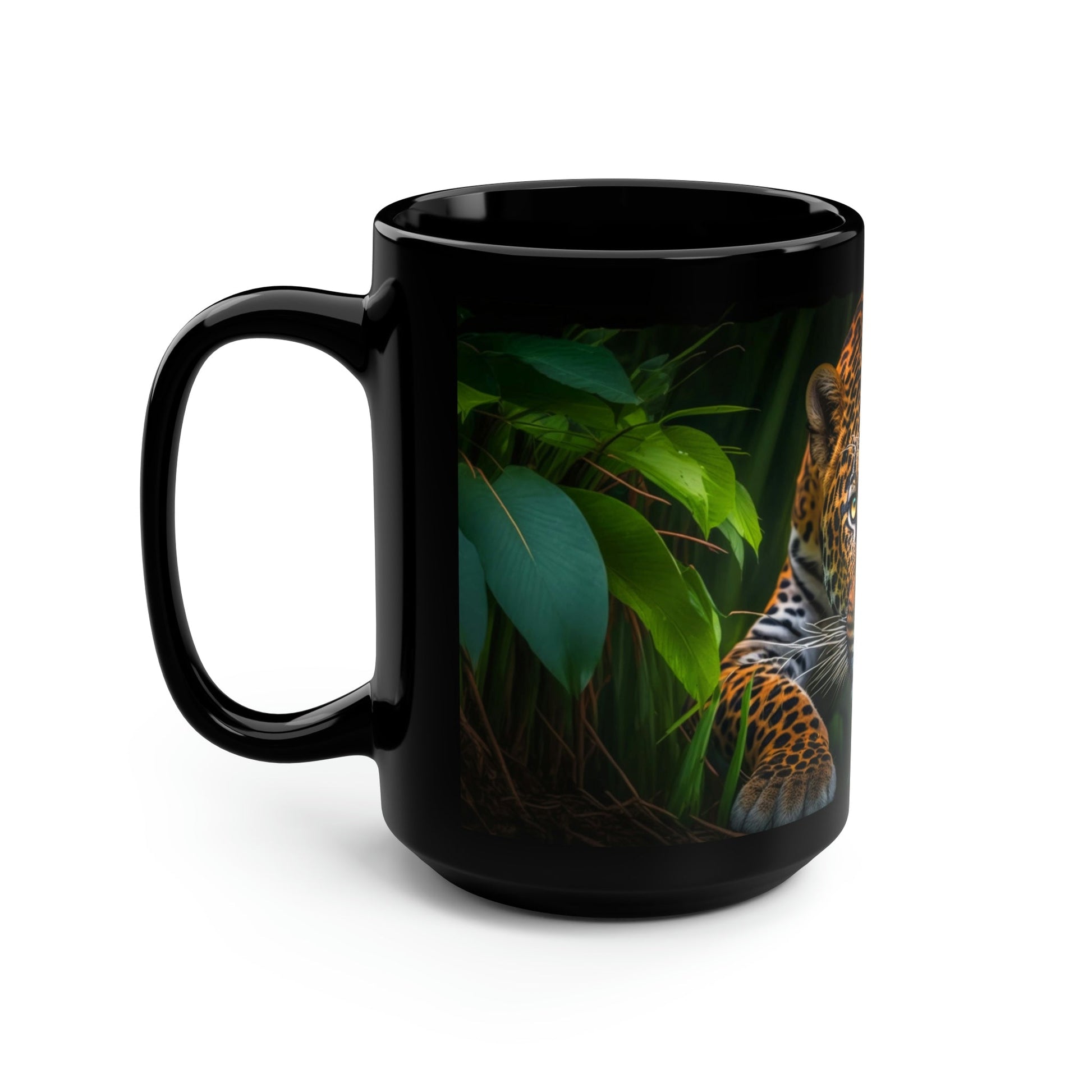 Jauguar About to Pounce in Jungle - 15 oz Coffee Mug