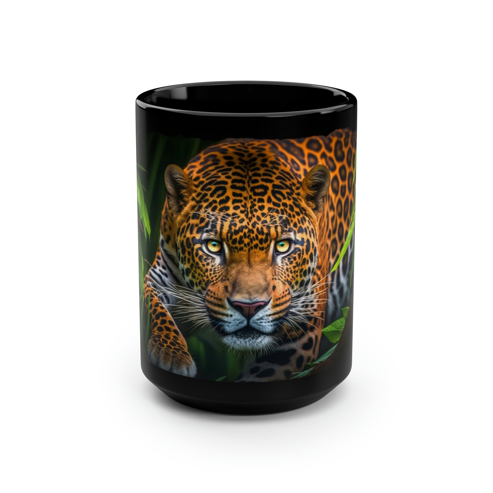 Jauguar About to Pounce in Jungle - 15 oz Coffee Mug