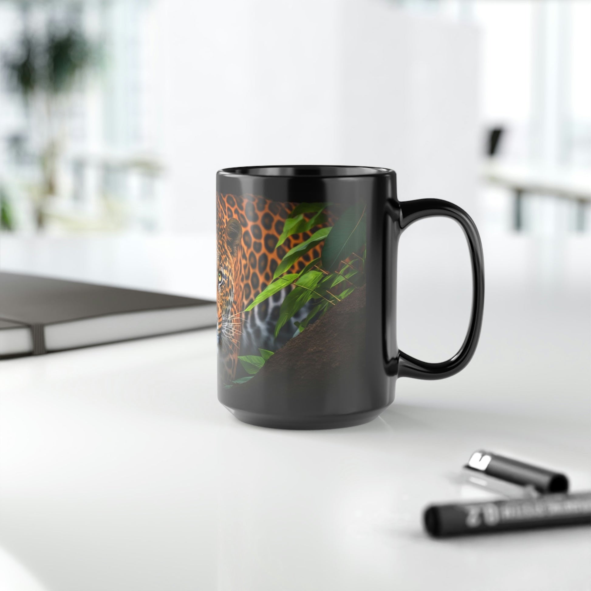 Jauguar About to Pounce in Jungle - 15 oz Coffee Mug