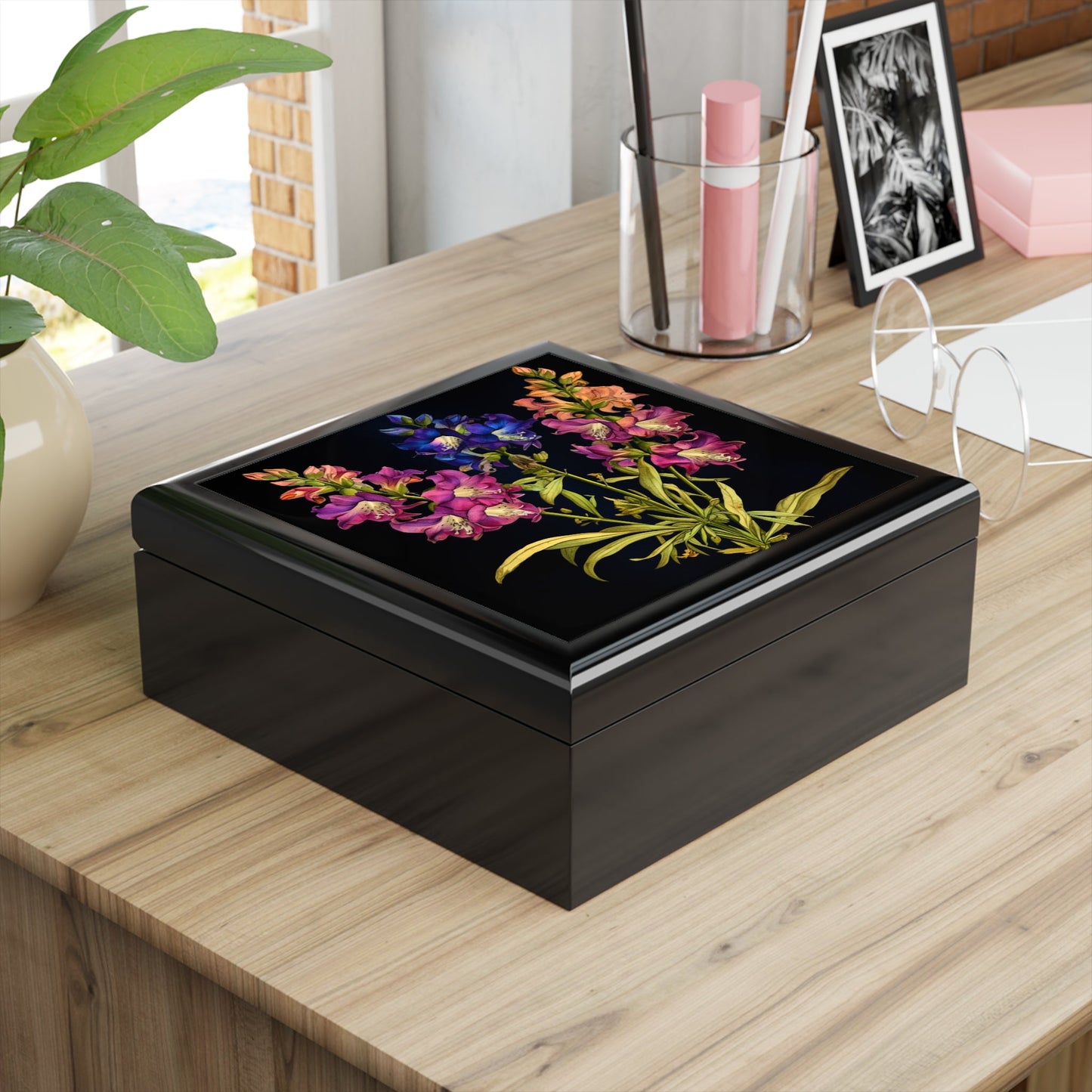 July Larkspur Birth Month Flower Jewelry Keepsake Box - Jewelry Travel Case,Bridesmaid Proposal Gift,Bridal Party Gift