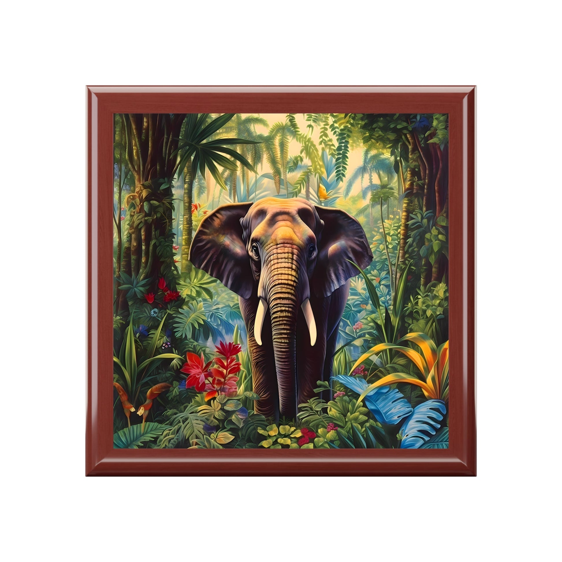 Jungle Bull Elephant Seen on Safari Fine Art Print Jewelry Keepsake Trinkets Box