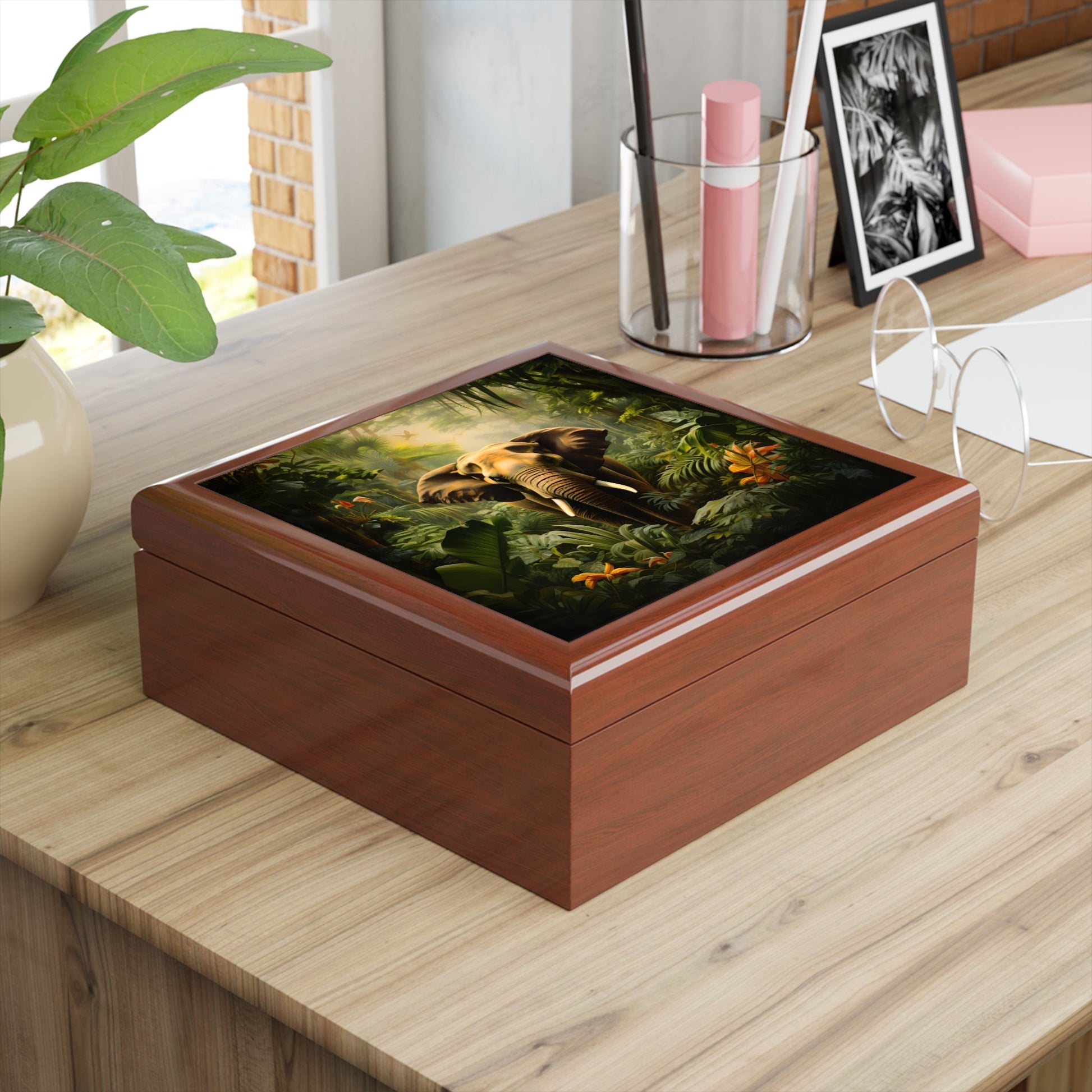 Jungle Elephant Seen on Safari Gift and Jewelry Box