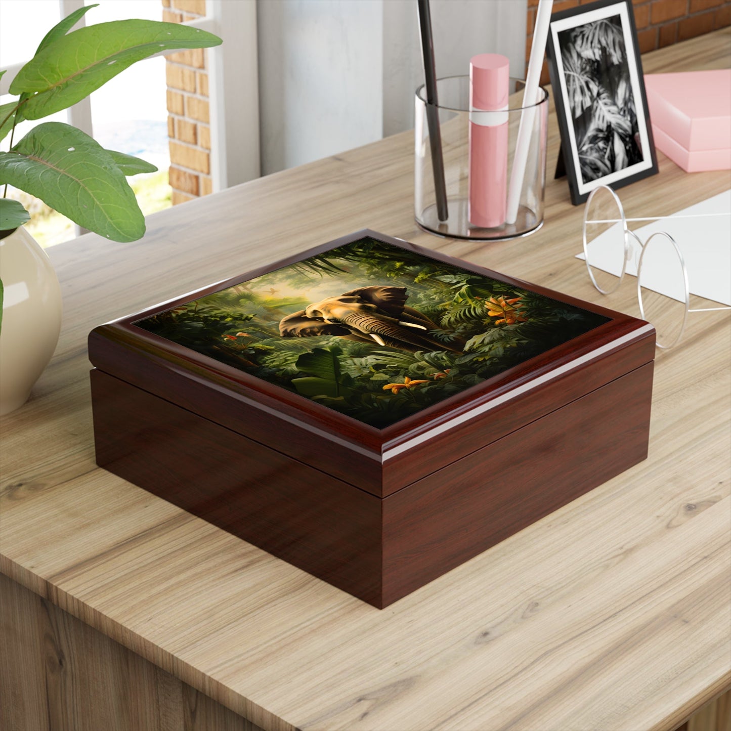 Jungle Elephant Seen on Safari Gift and Jewelry Box