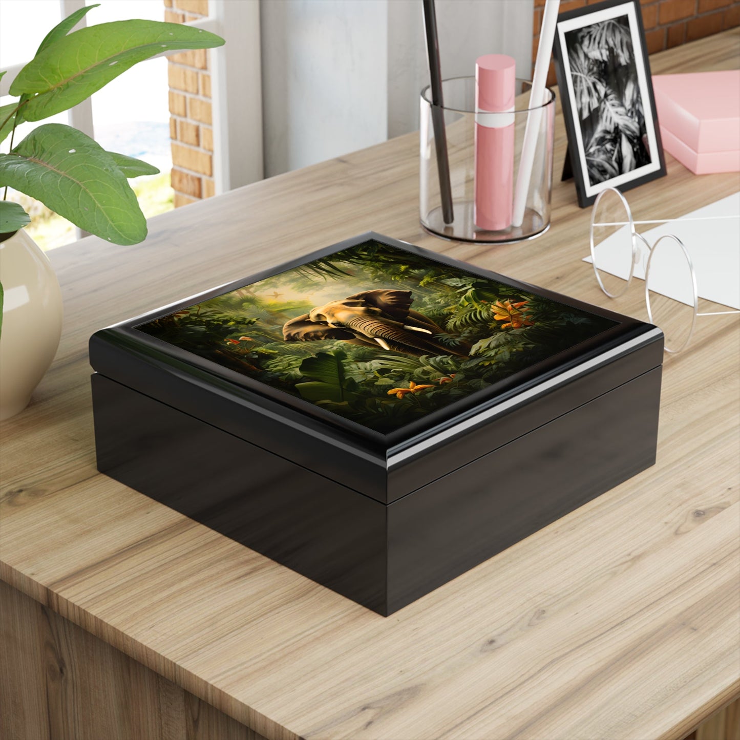 Jungle Elephant Seen on Safari Gift and Jewelry Box
