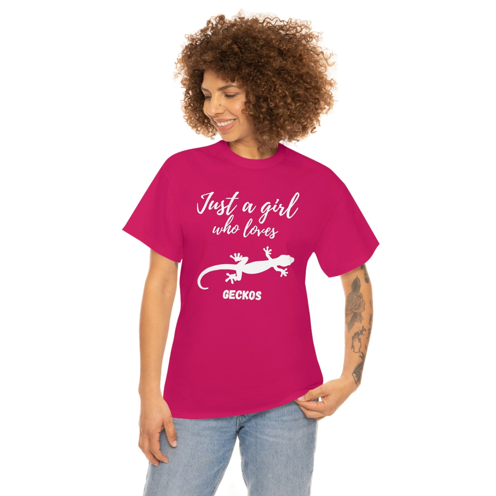 Just a Girl Who Loves Geckos Heavy Cotton Tee, gecko gift, gecko shirt, gecko t-shirt, pet gecko, gecko owner, gecko product, gecko lover,