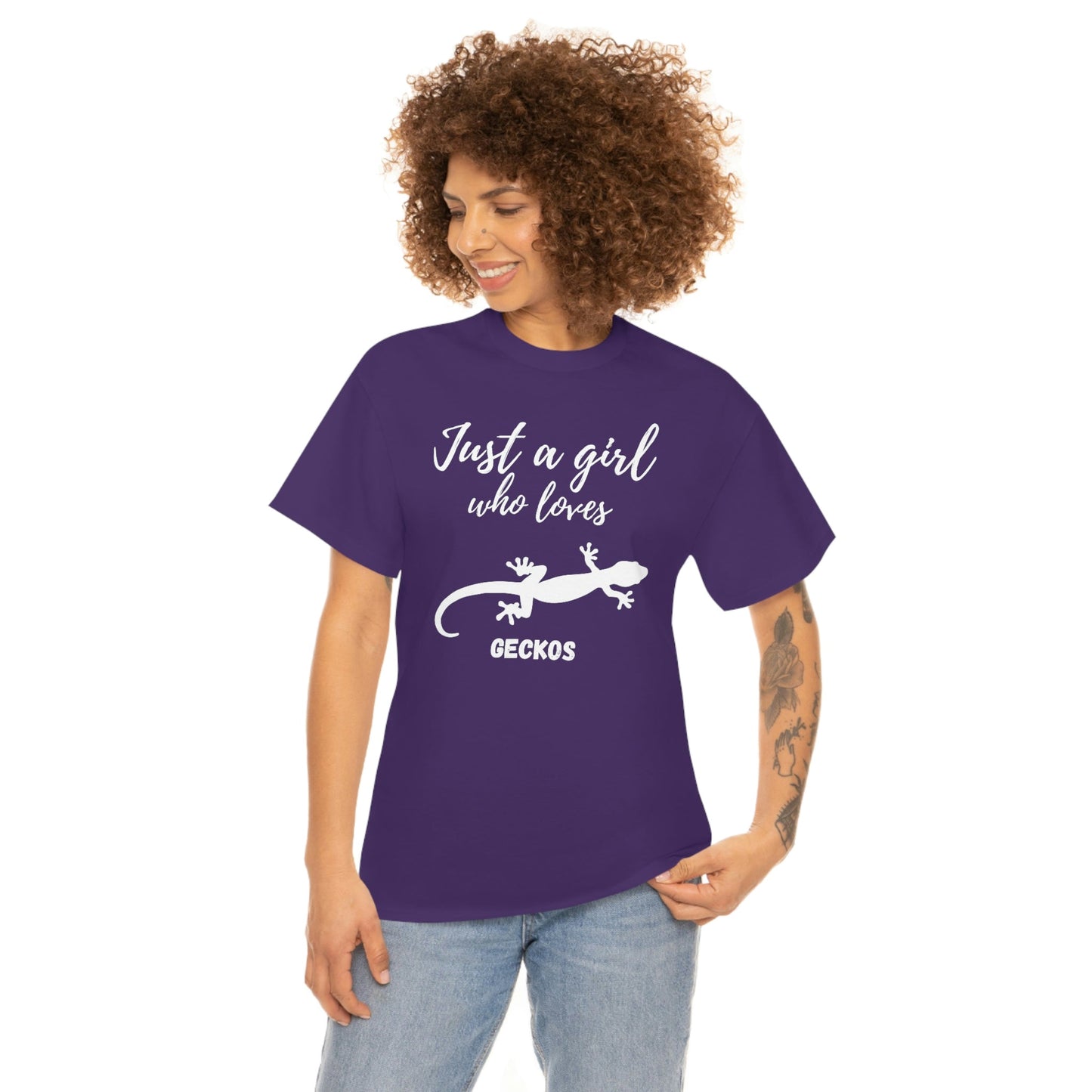 Just a Girl Who Loves Geckos Heavy Cotton Tee, gecko gift, gecko shirt, gecko t-shirt, pet gecko, gecko owner, gecko product, gecko lover,