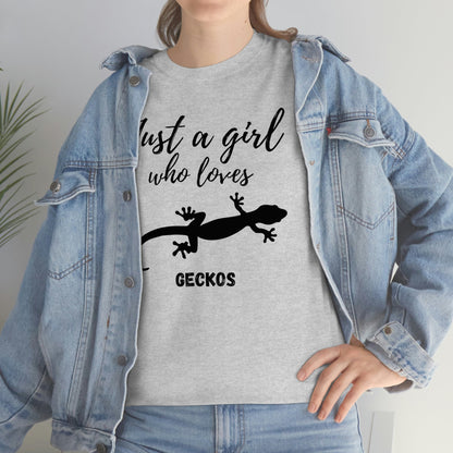 Just a Girl Who Loves Geckos Heavy Cotton Tee, gecko gift gecko shirt, gecko t-shirt, pet gecko, gecko owner, gecko product, gecko lover,