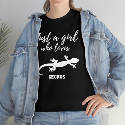 Just a Girl Who Loves Geckos Heavy Cotton Tee, gecko gift, gecko shirt, gecko t-shirt, pet gecko, gecko owner, gecko product, gecko lover,