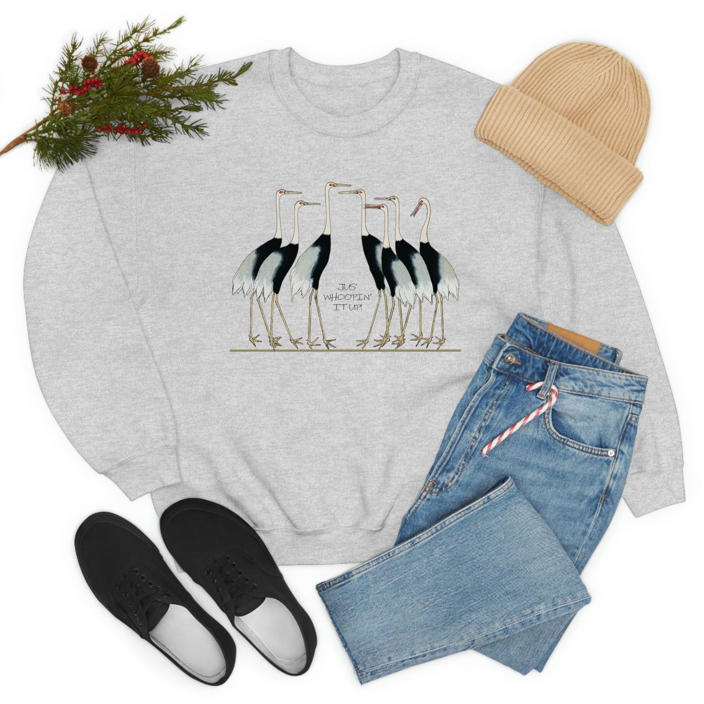 Just Whopping It Up - Whooping Crane - Heavy Blend Crewneck Sweatshirt