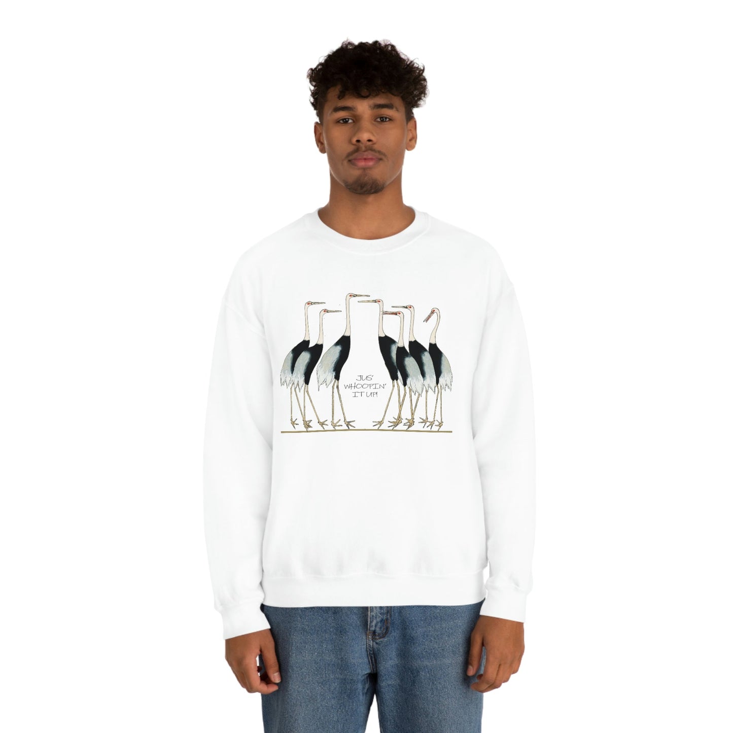 Just Whopping It Up - Whooping Crane - Heavy Blend Crewneck Sweatshirt