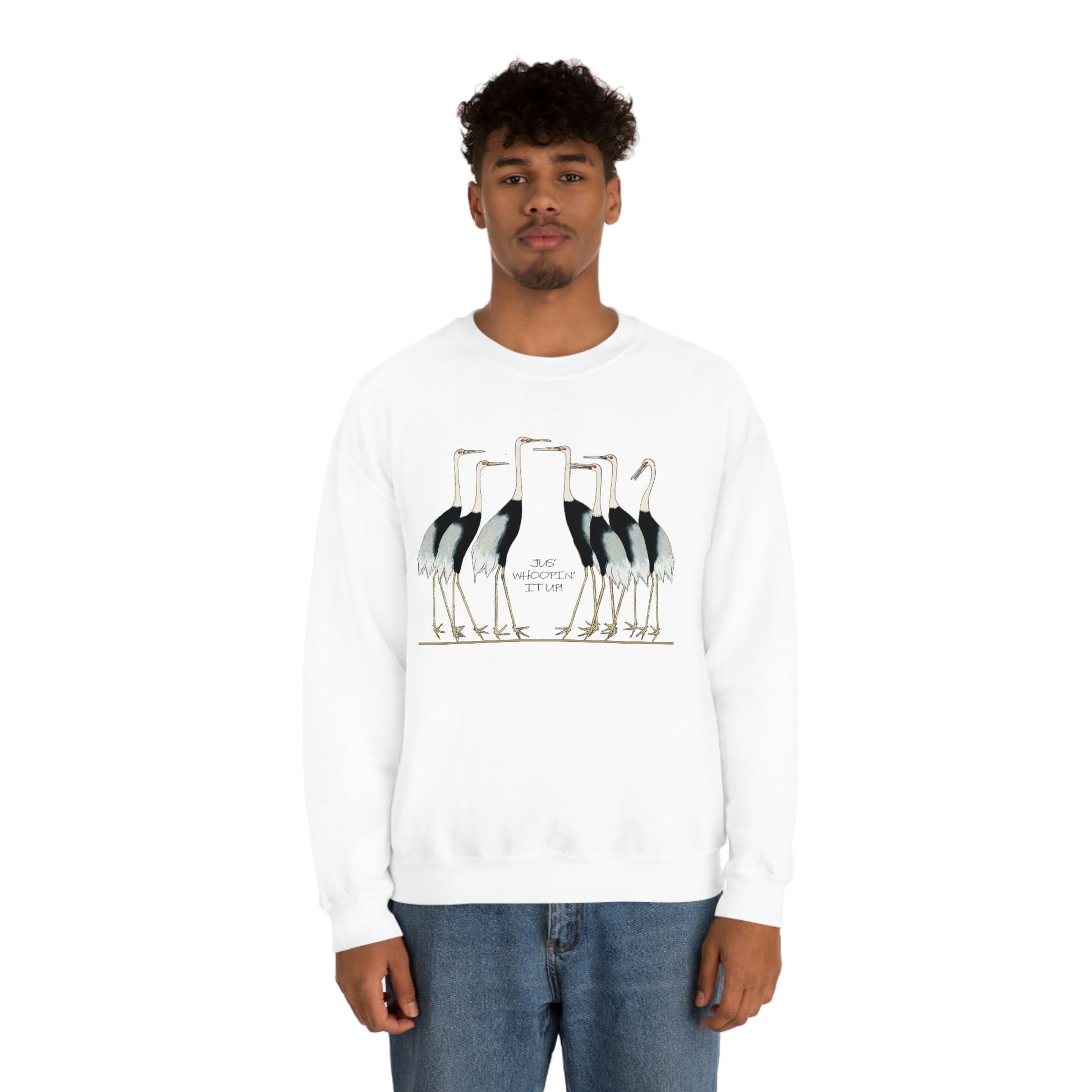 Just Whopping It Up - Whooping Crane - Heavy Blend Crewneck Sweatshirt