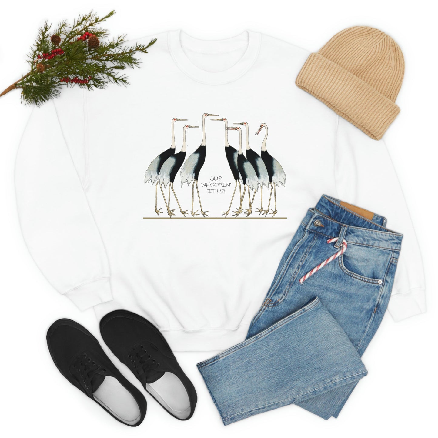 Just Whopping It Up - Whooping Crane - Heavy Blend Crewneck Sweatshirt