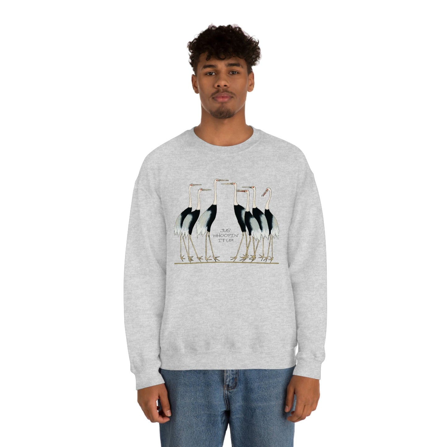 Just Whopping It Up - Whooping Crane - Heavy Blend Crewneck Sweatshirt