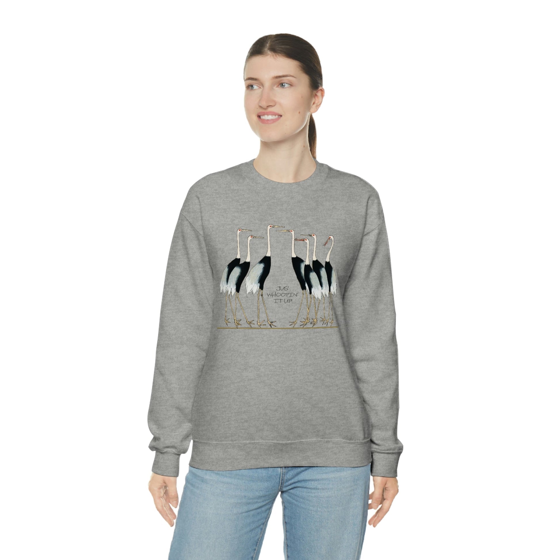 Just Whopping It Up - Whooping Crane - Heavy Blend Crewneck Sweatshirt