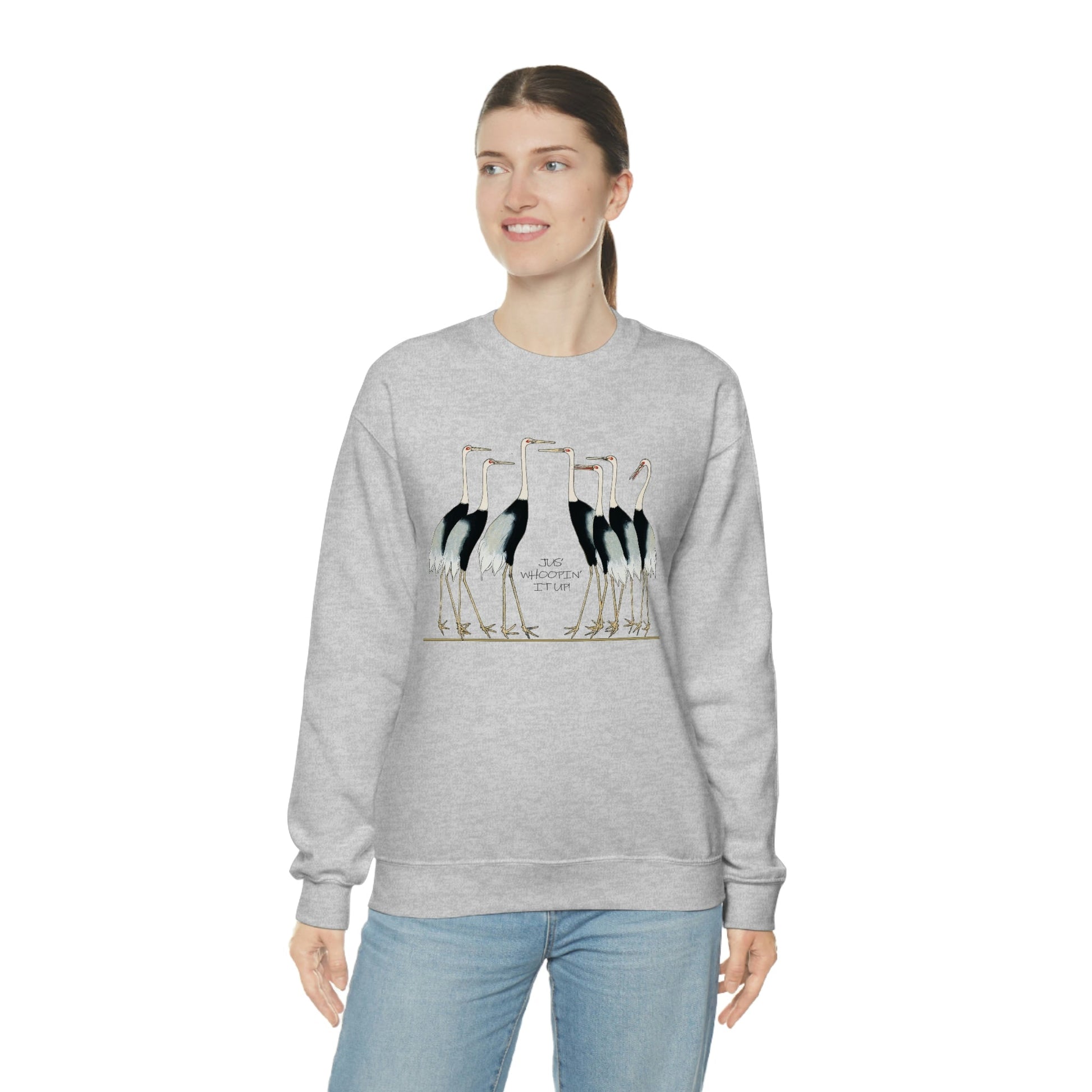 Just Whopping It Up - Whooping Crane - Heavy Blend Crewneck Sweatshirt