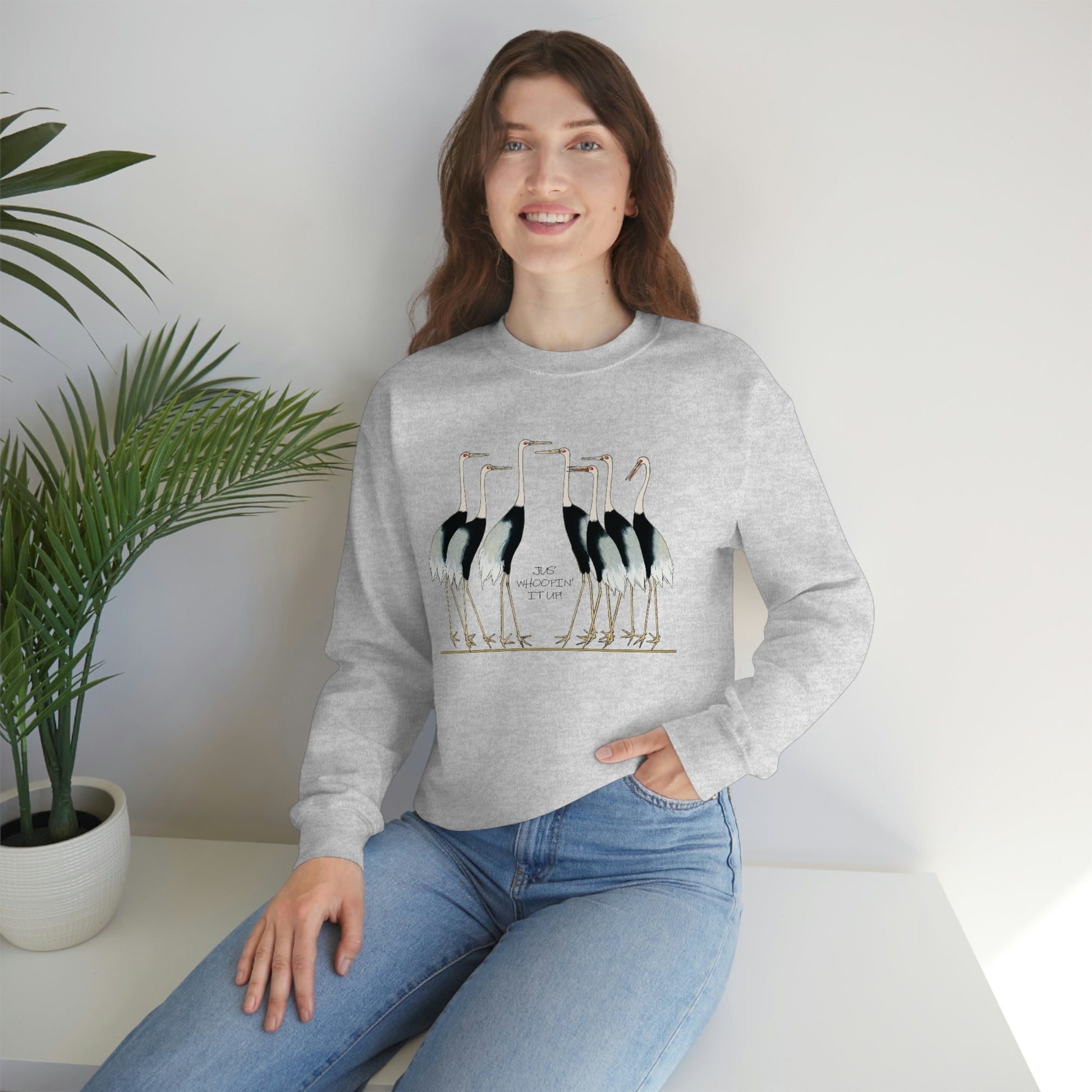 Just Whopping It Up - Whooping Crane - Heavy Blend Crewneck Sweatshirt