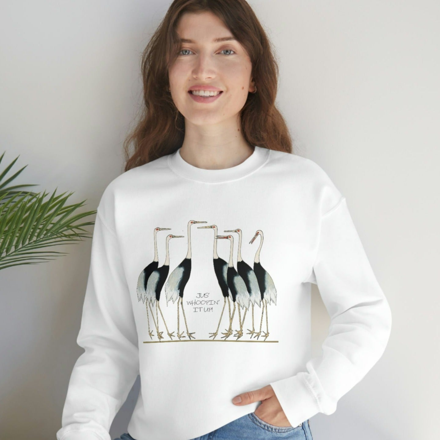 Just Whopping It Up - Whooping Crane - Heavy Blend Crewneck Sweatshirt