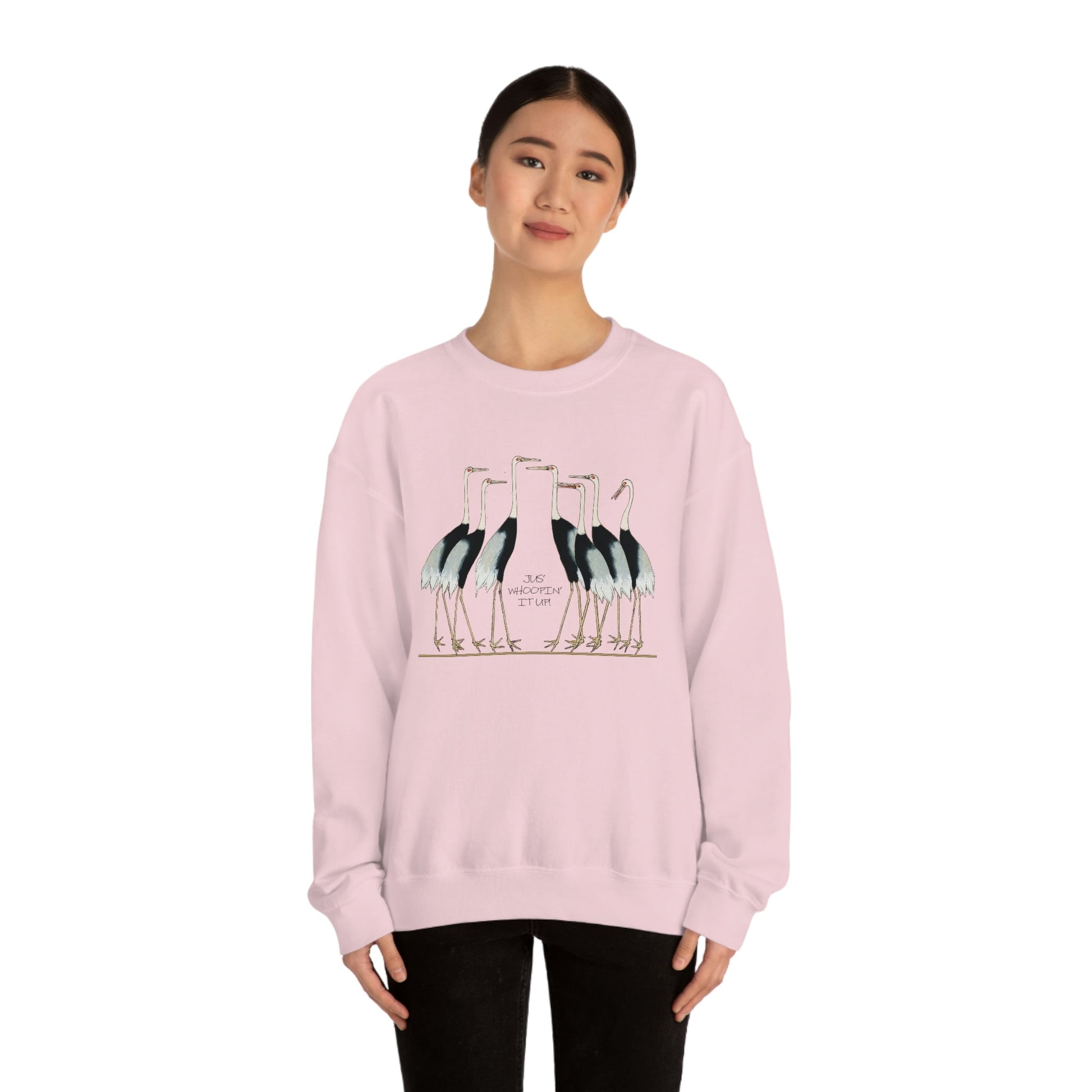 Just Whopping It Up - Whooping Crane - Heavy Blend Crewneck Sweatshirt