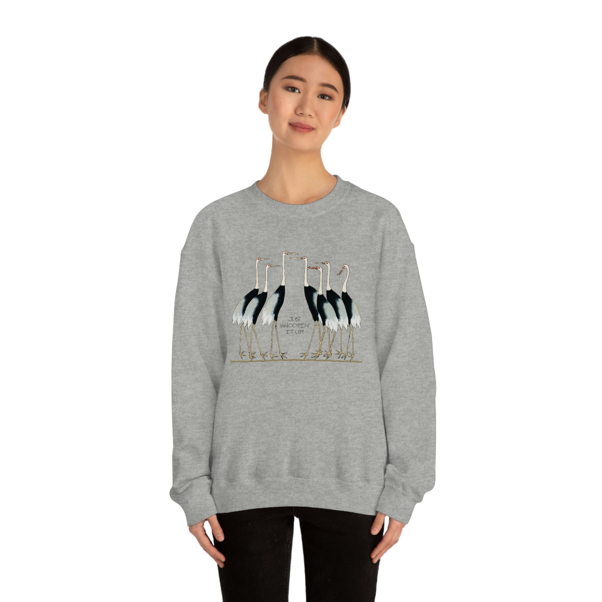 Just Whopping It Up - Whooping Crane - Heavy Blend Crewneck Sweatshirt