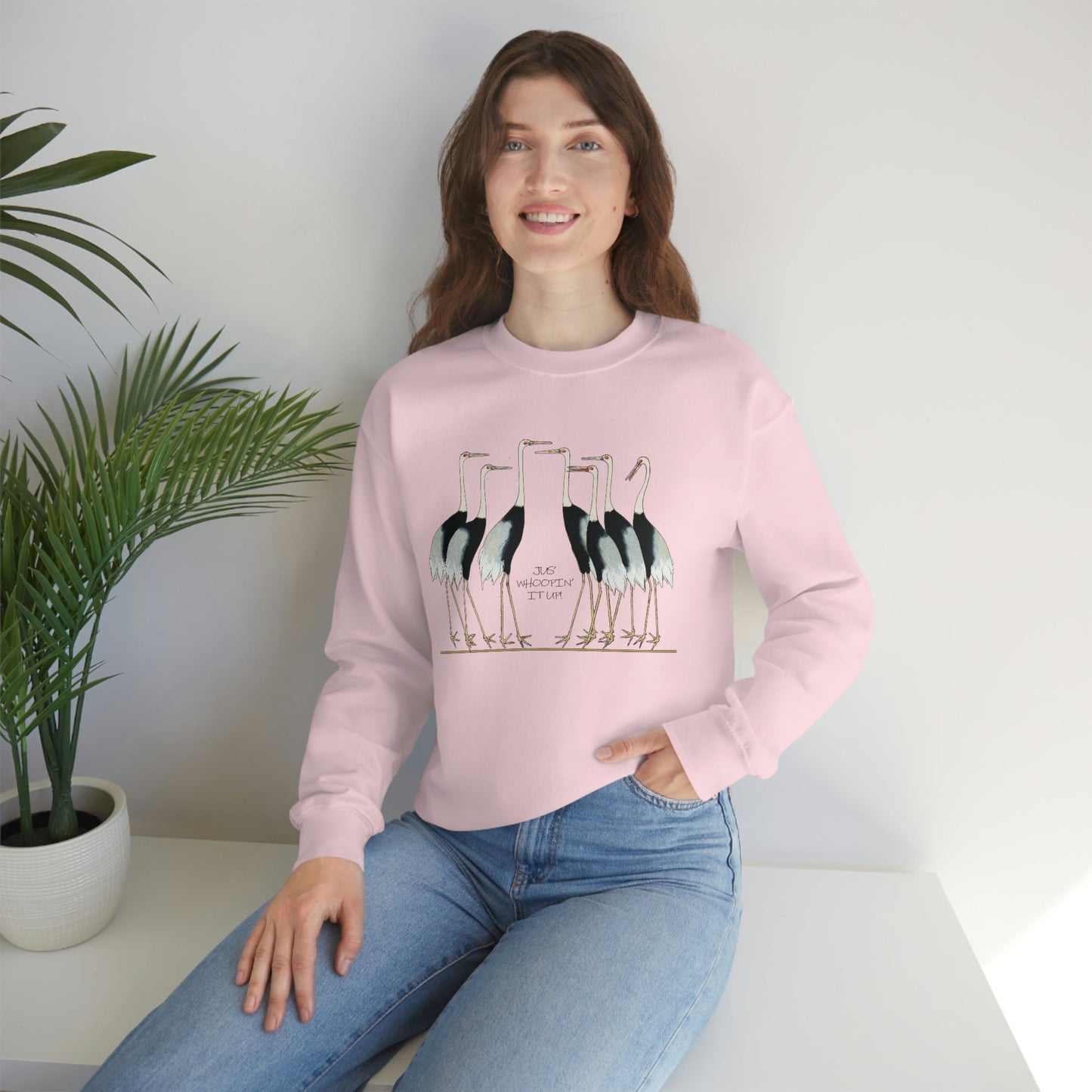 Just Whopping It Up - Whooping Crane - Heavy Blend Crewneck Sweatshirt