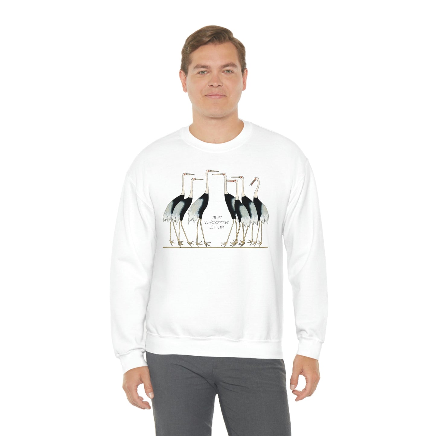 Just Whopping It Up - Whooping Crane - Heavy Blend Crewneck Sweatshirt