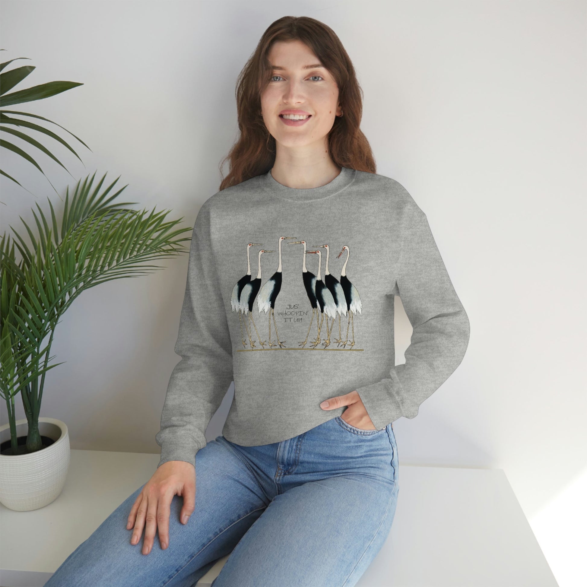 Just Whopping It Up - Whooping Crane - Heavy Blend Crewneck Sweatshirt