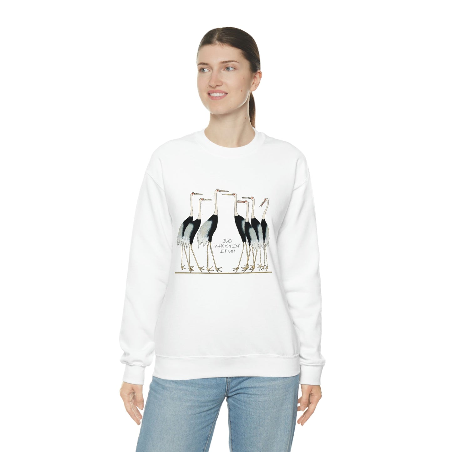 Just Whopping It Up - Whooping Crane - Heavy Blend Crewneck Sweatshirt