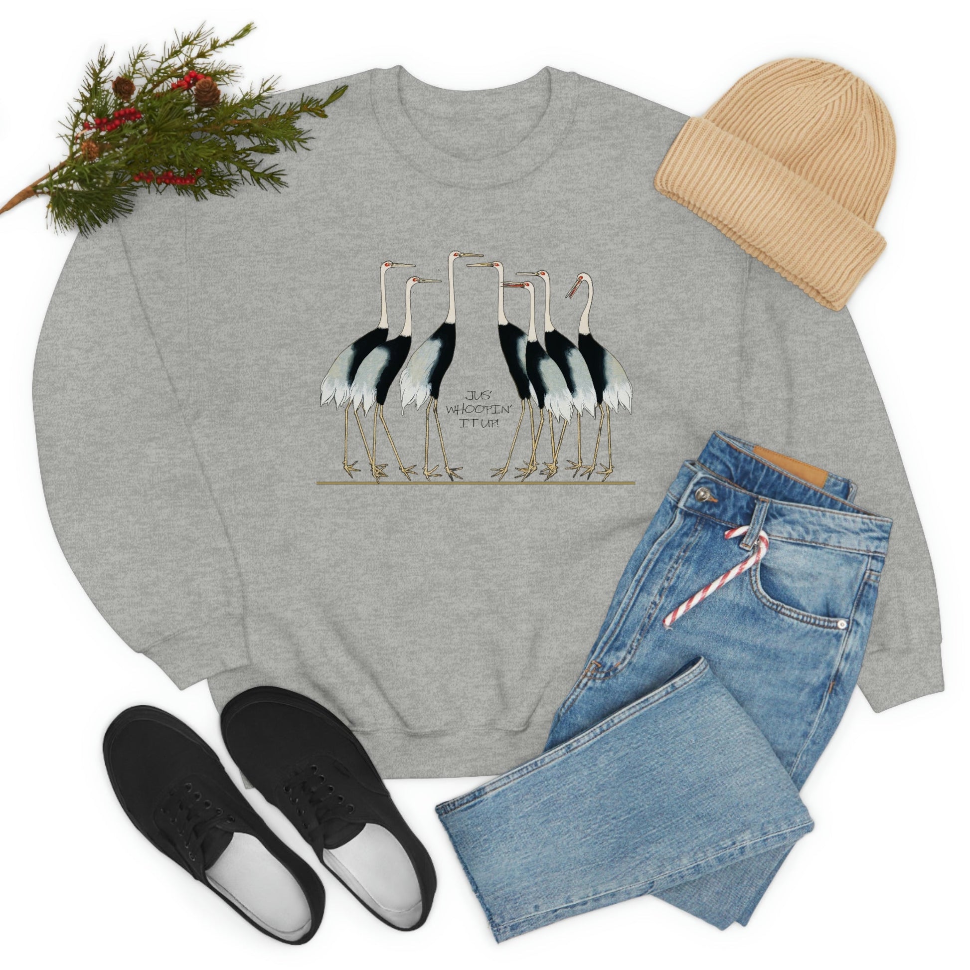 Just Whopping It Up - Whooping Crane - Heavy Blend Crewneck Sweatshirt