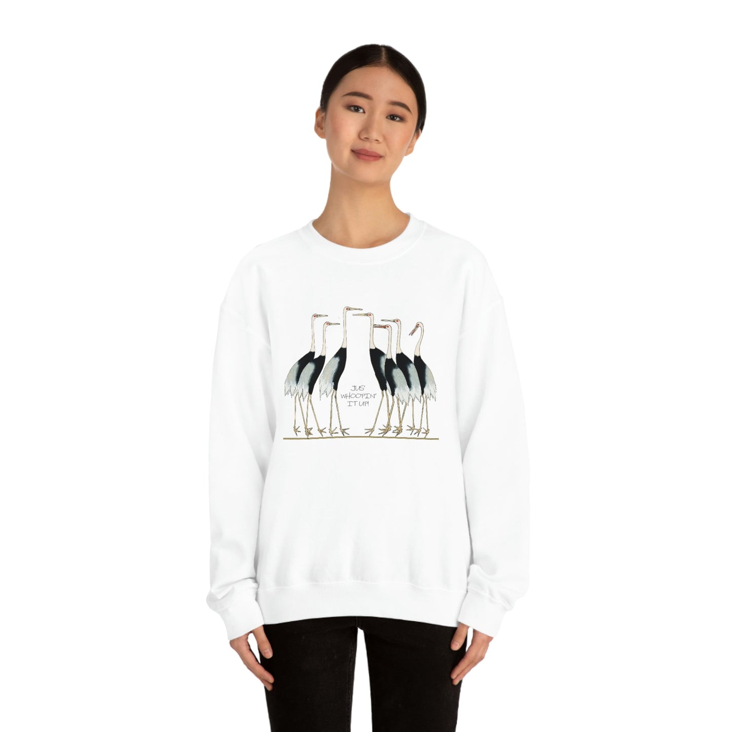 Just Whopping It Up - Whooping Crane - Heavy Blend Crewneck Sweatshirt