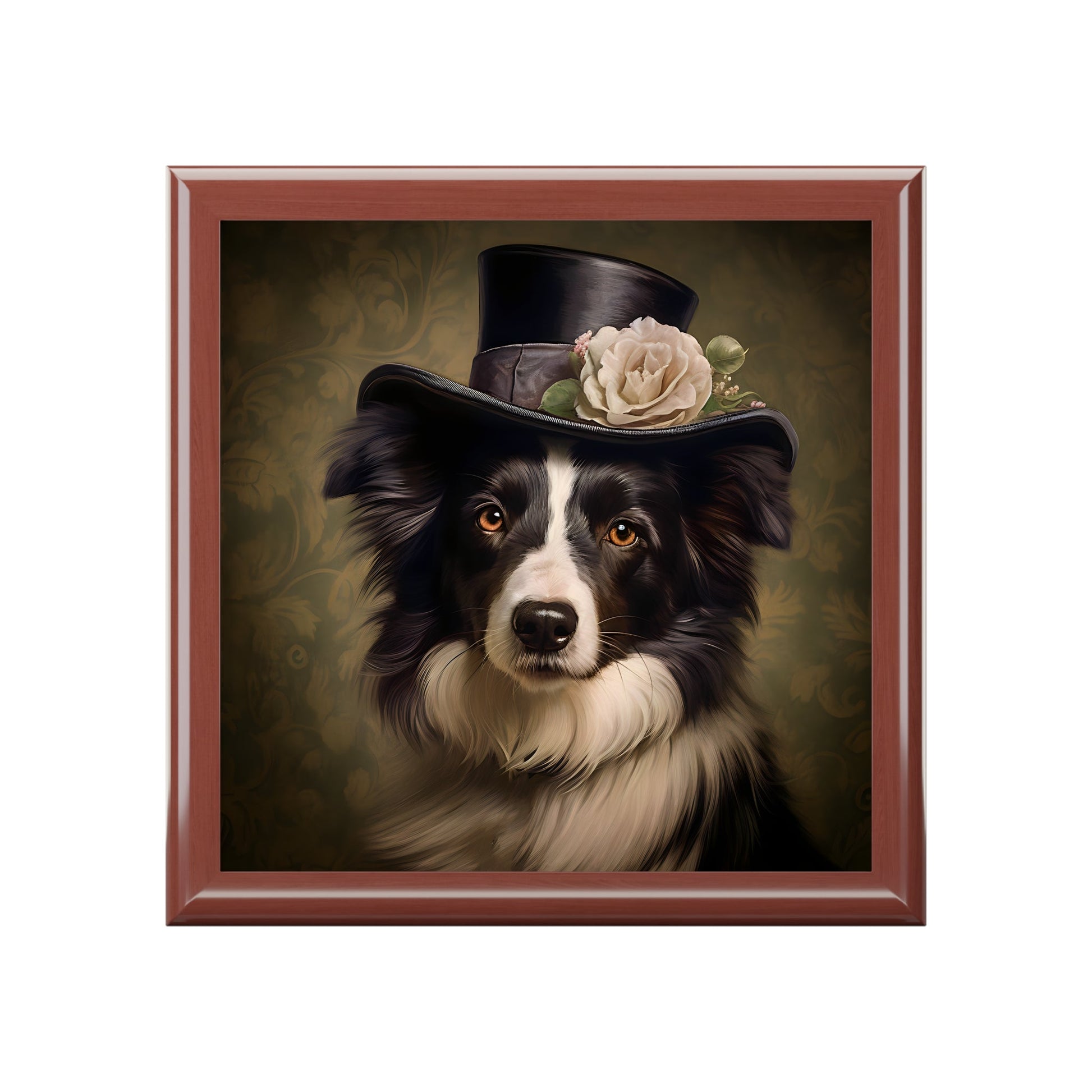 Lady Border Collie in New Hat Art Print Gift and Jewelry Box