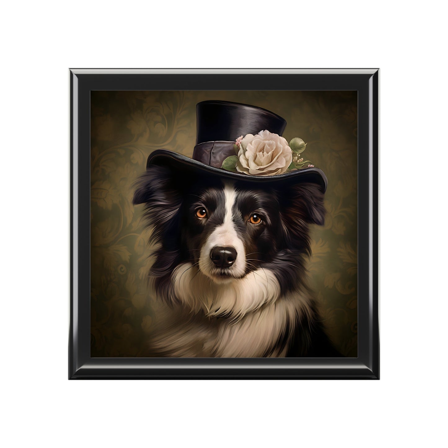 Lady Border Collie in New Hat Art Print Gift and Jewelry Box