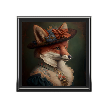 Lady Fox Wood Keepsake Jewelry Box with Ceramic Tile Cover
