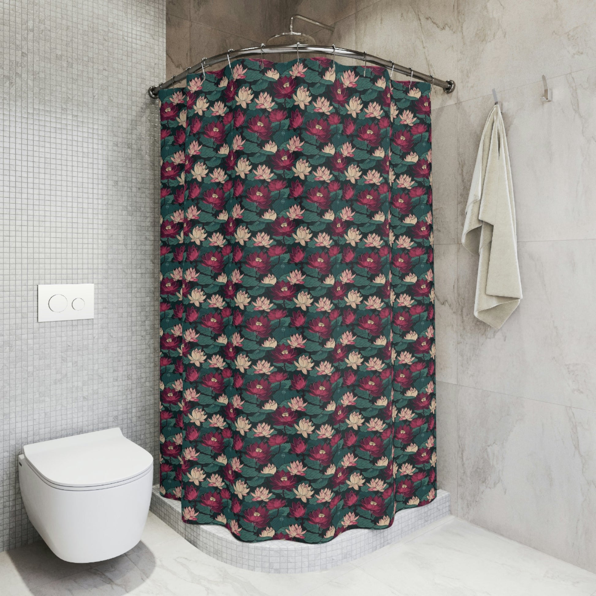 Lotus Flower with Lily Pads Floral Polyester Shower Curtain