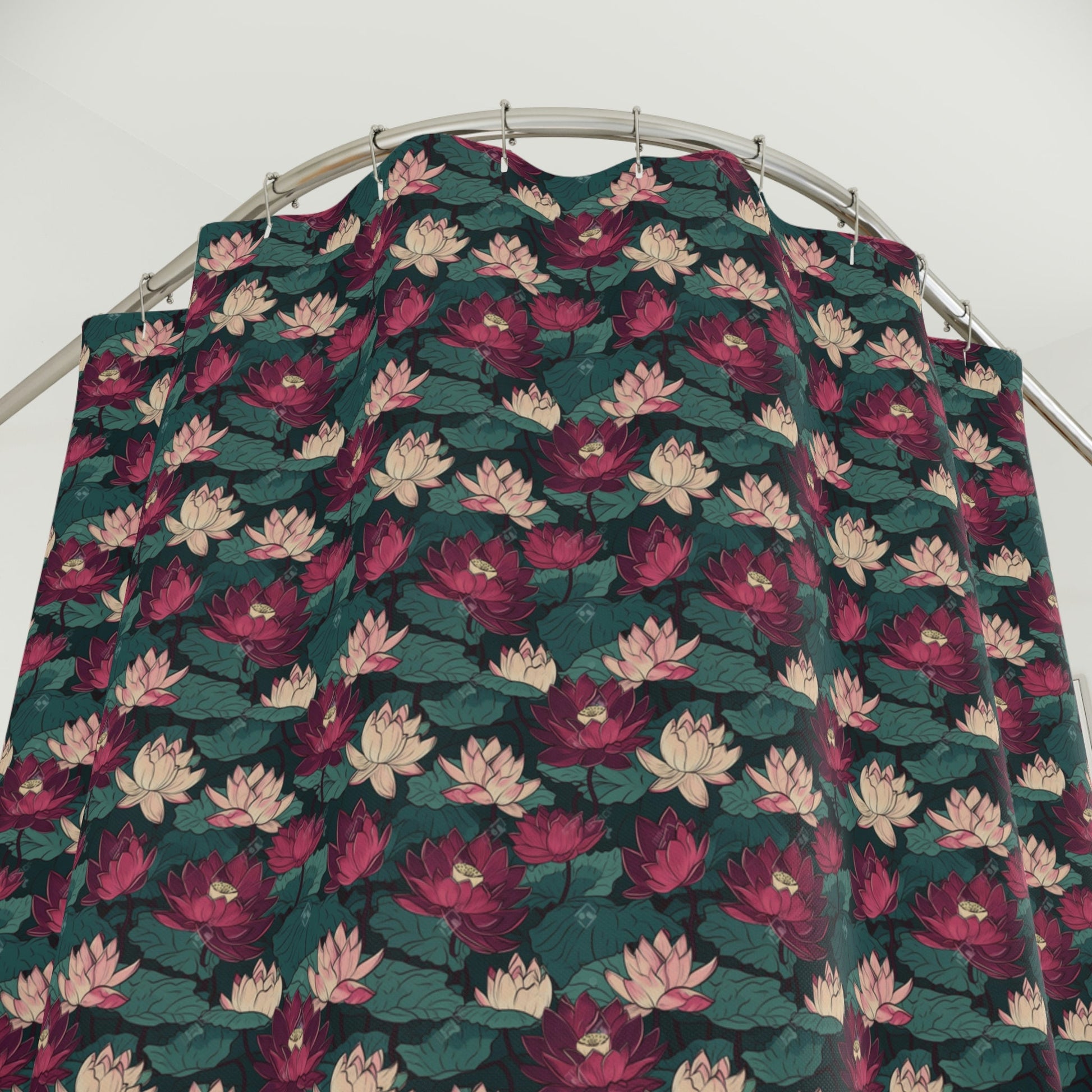 Lotus Flower with Lily Pads Floral Polyester Shower Curtain