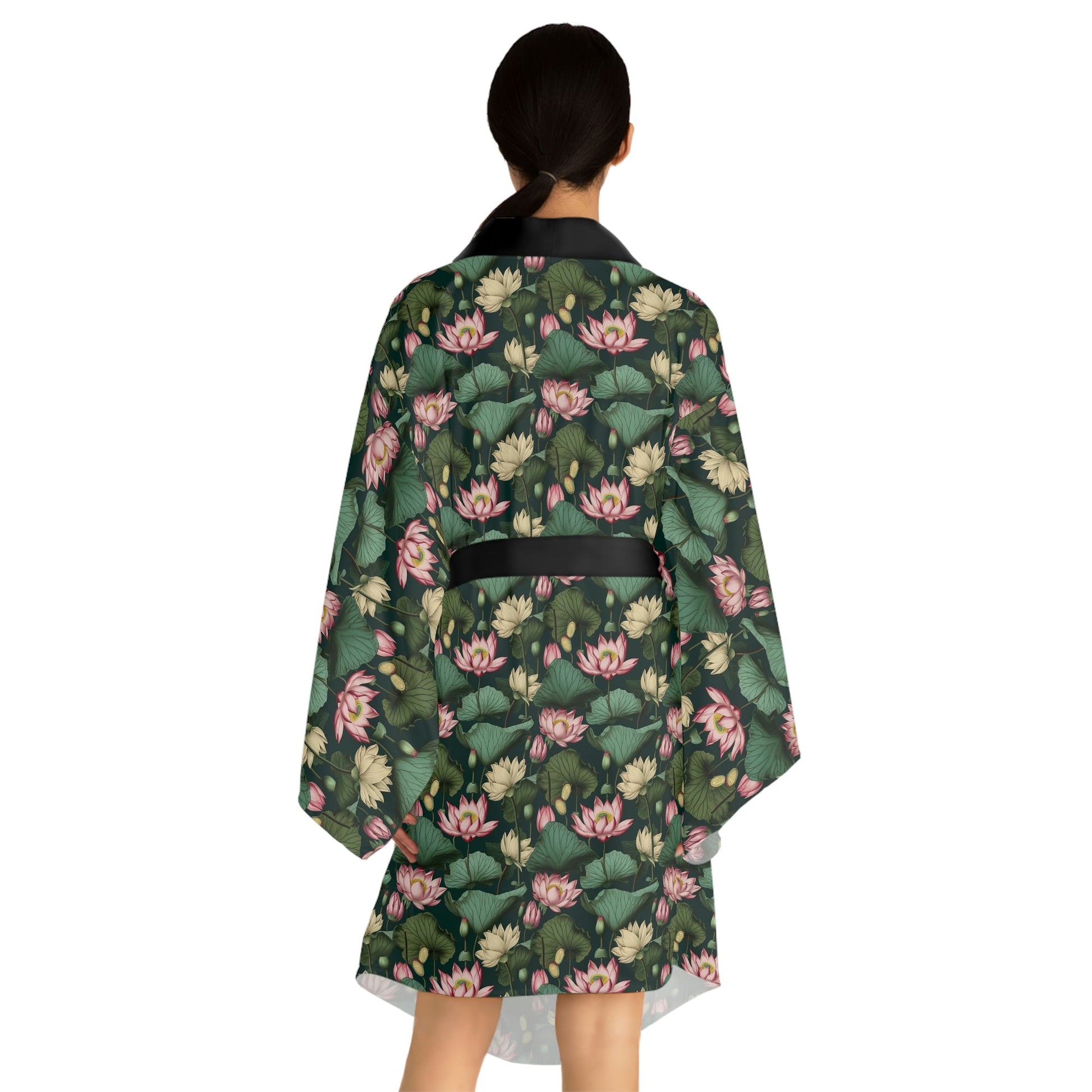 Lotus Flowers Long Sleeve Kimono Robe