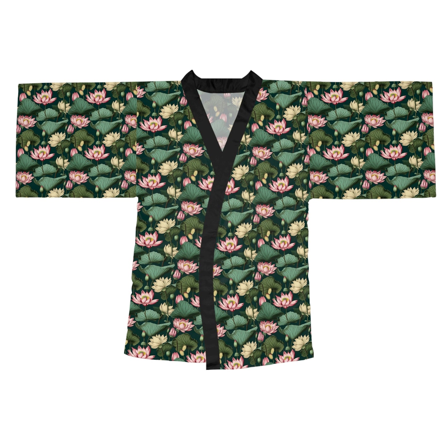 Lotus Flowers Long Sleeve Kimono Robe