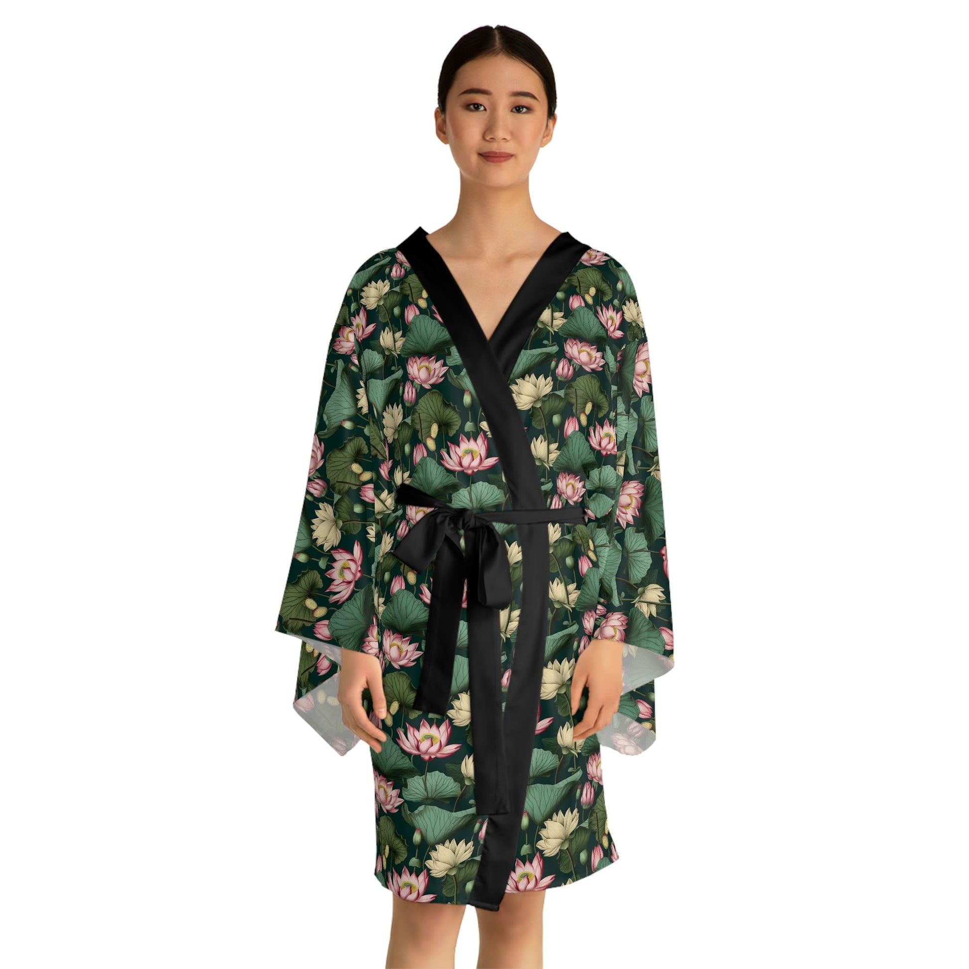 Lotus Flowers Long Sleeve Kimono Robe