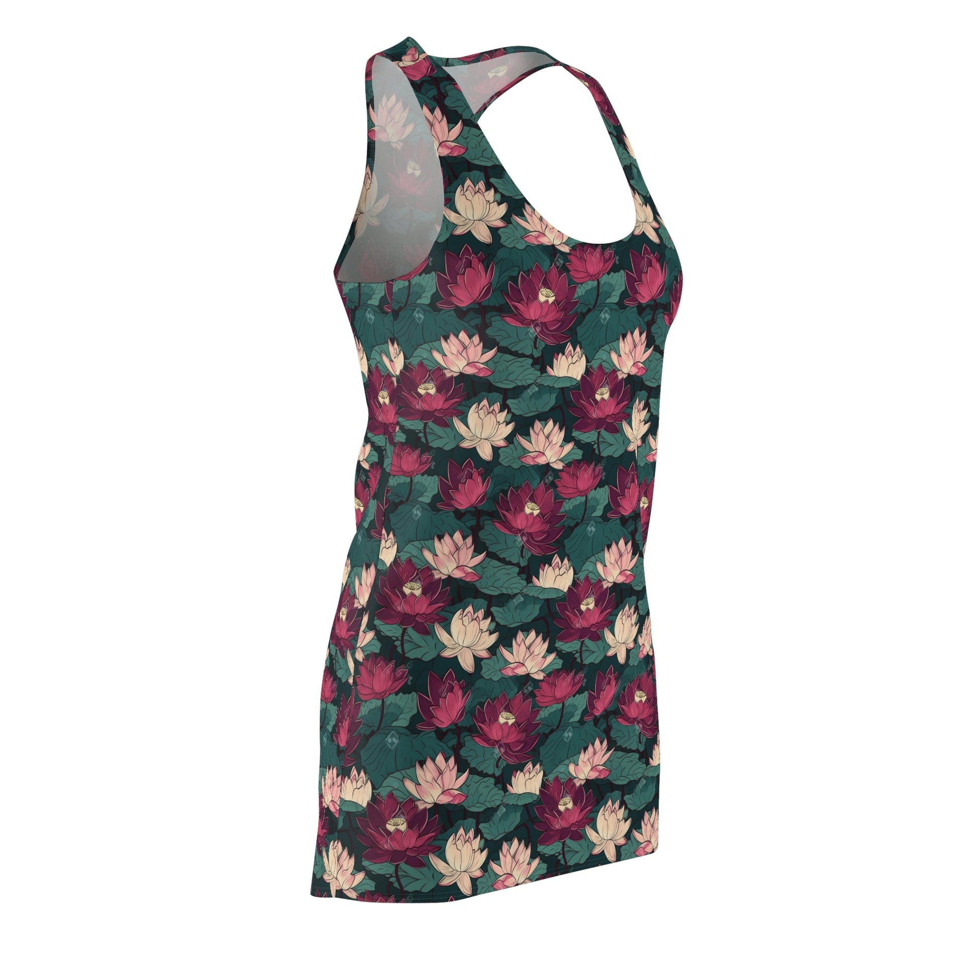 Lotus Flowers with Lily Pads Pattern Floral Women's Racerback Dress