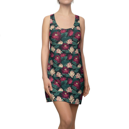 Lotus Flowers with Lily Pads Pattern Floral Women's Racerback Dress