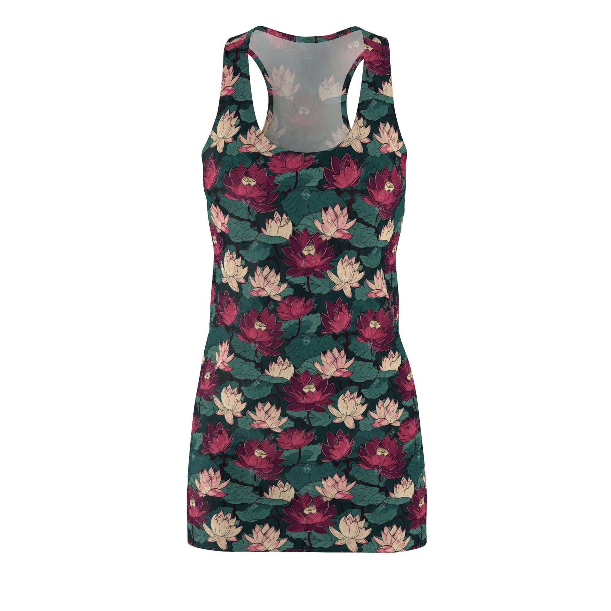 Lotus Flowers with Lily Pads Pattern Floral Women's Racerback Dress