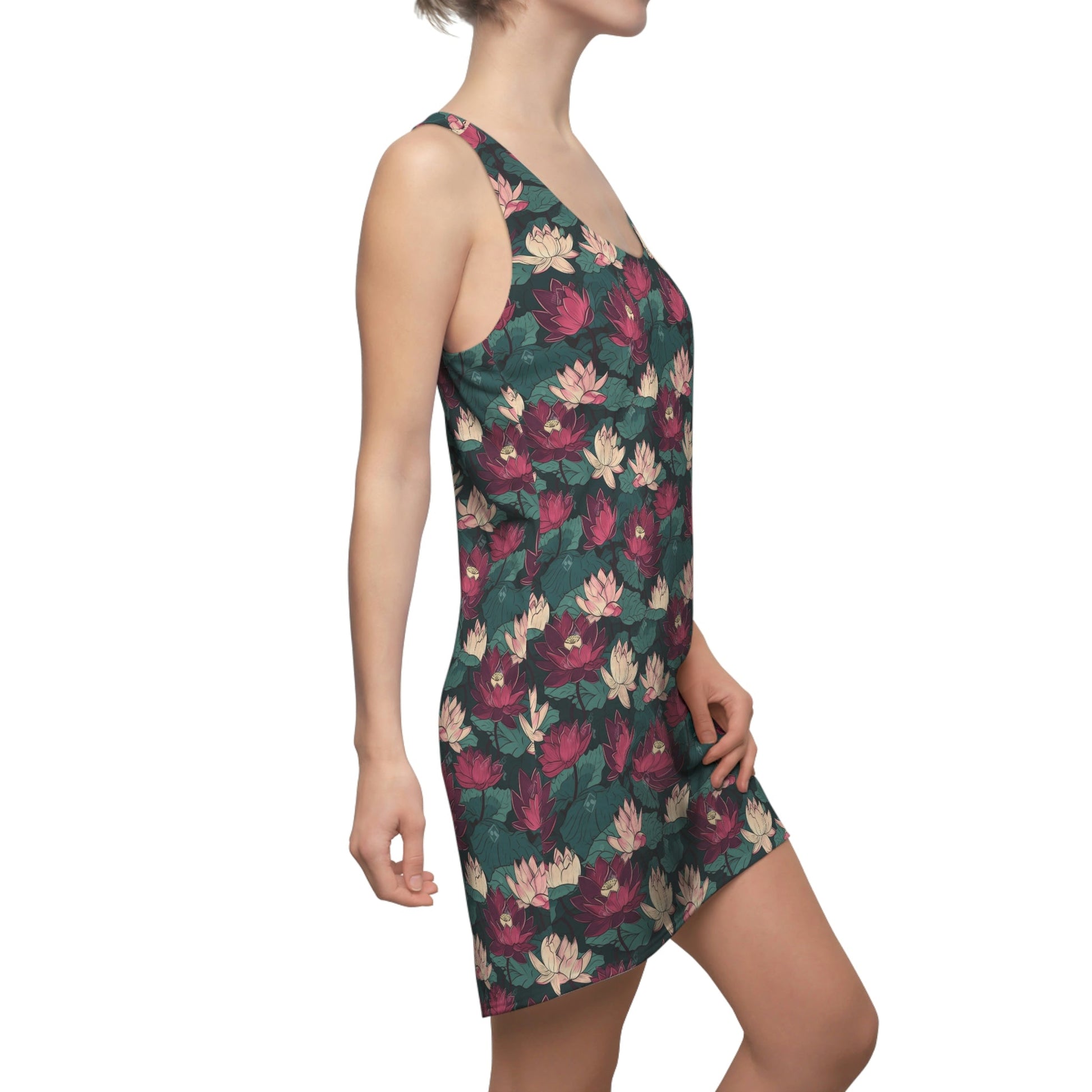 Lotus Flowers with Lily Pads Pattern Floral Women's Racerback Dress