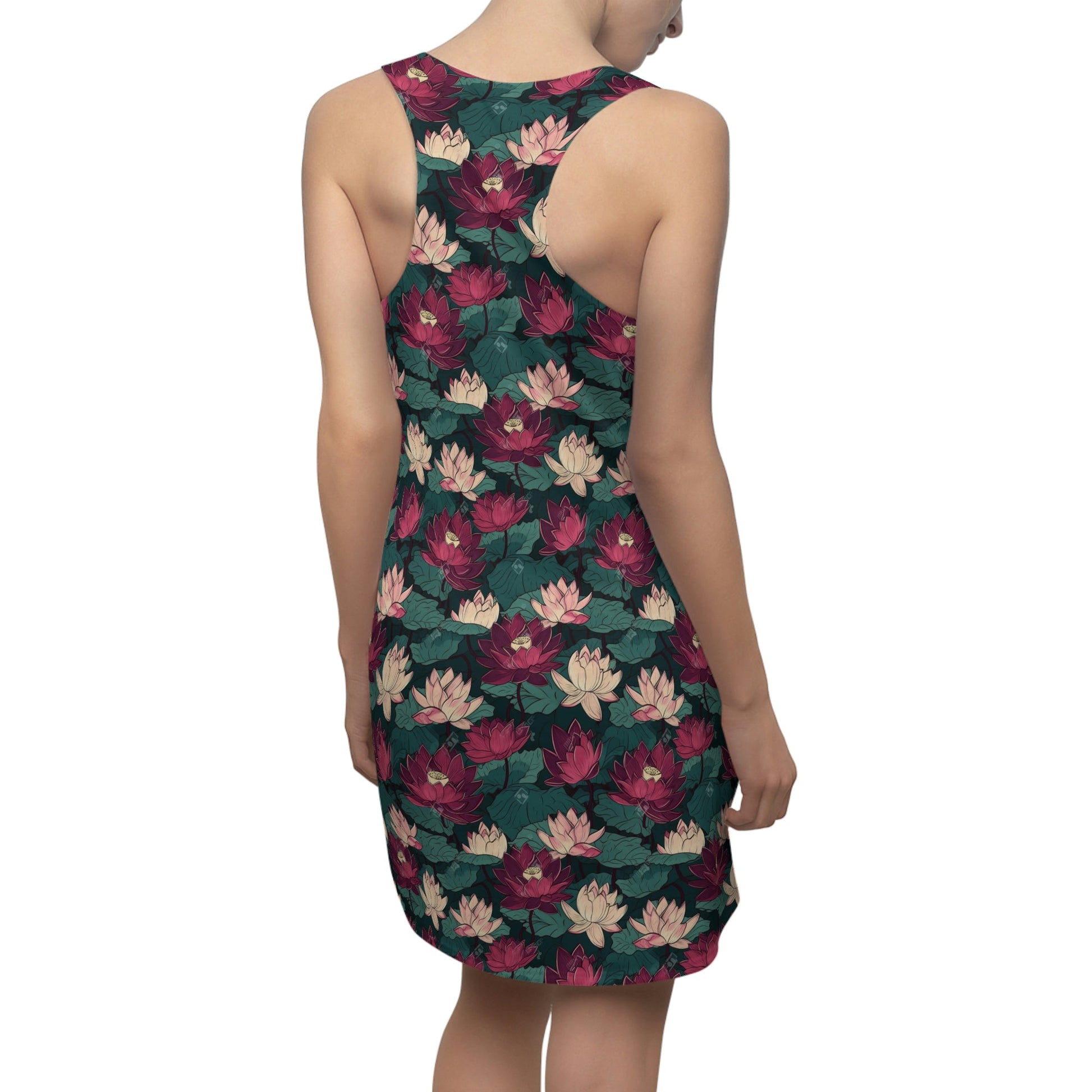 Lotus Flowers with Lily Pads Pattern Floral Women's Racerback Dress