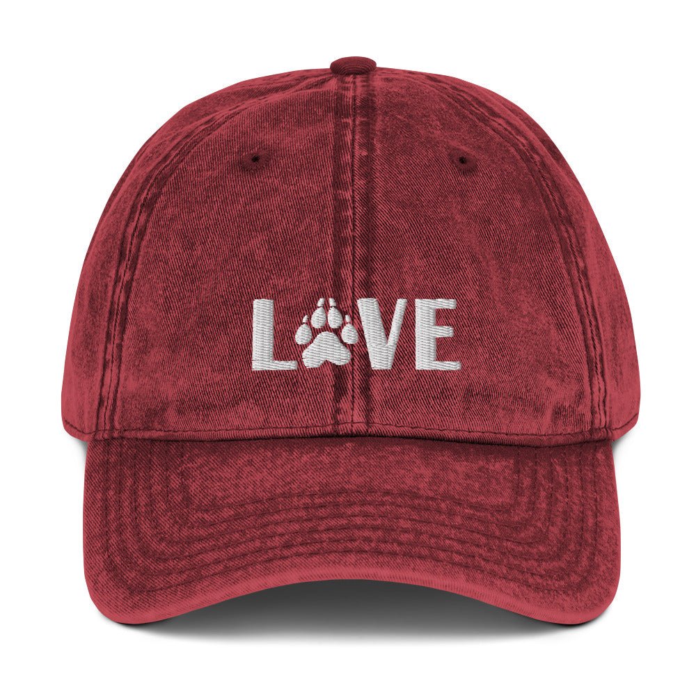 Love Dog Vintage Cotton Twill Cap | Perfect gift for the dog lover in your family!| Multiple Hat Colors Available