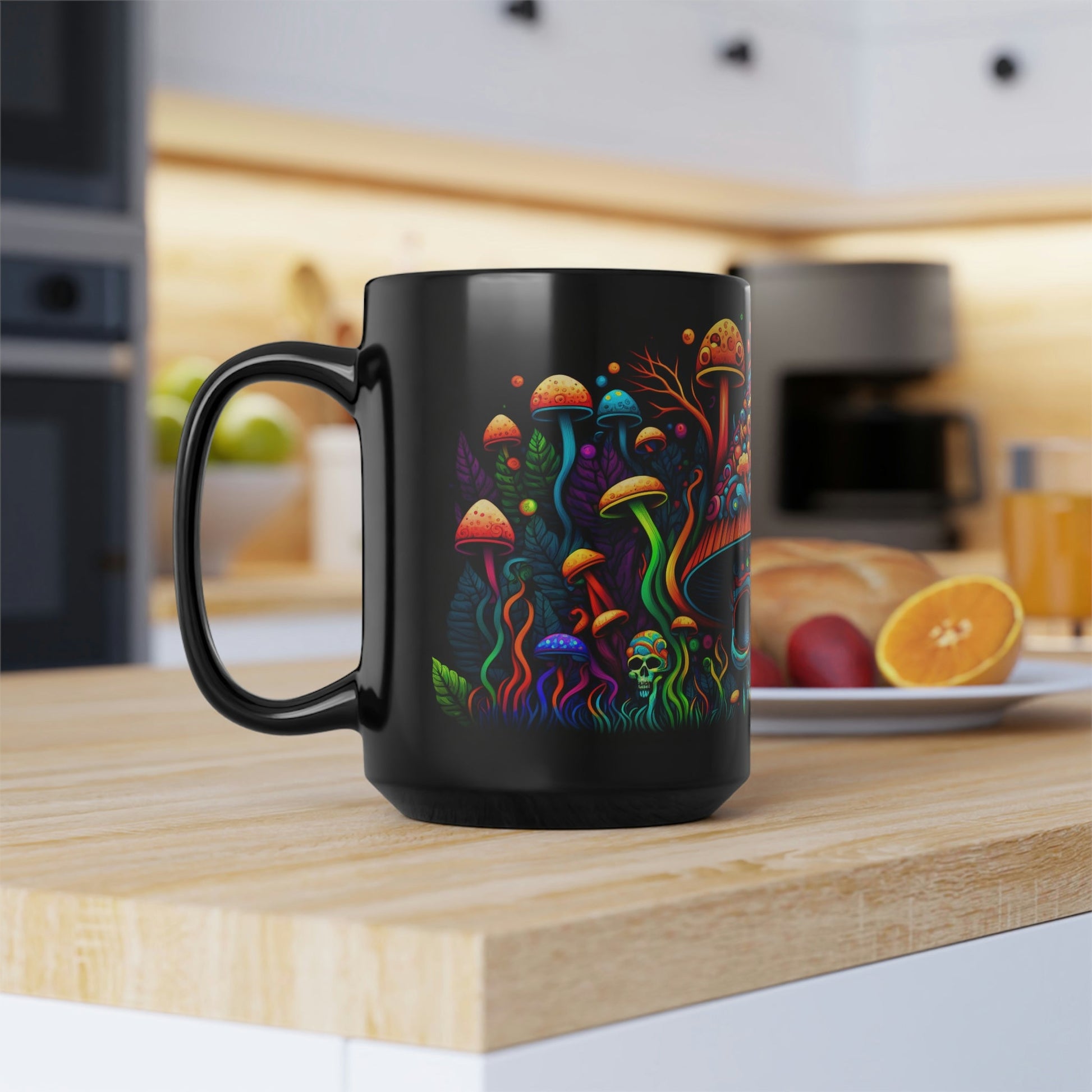 Magic Mushroom Skull 15 oz Coffee Mug perfect for the mushrooming fan or as a birthday gift for nature lovers