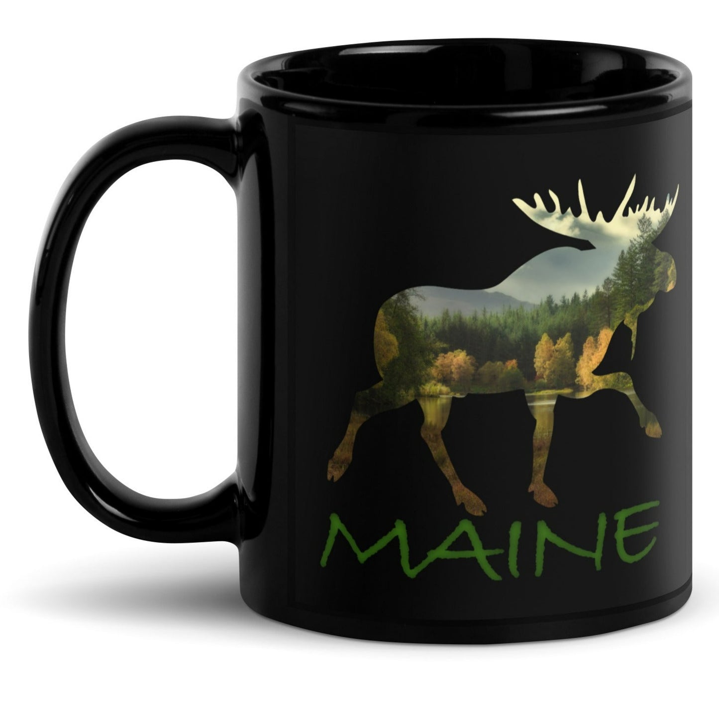 Maine Moose Souvenir Black Glossy Ceramic Mug