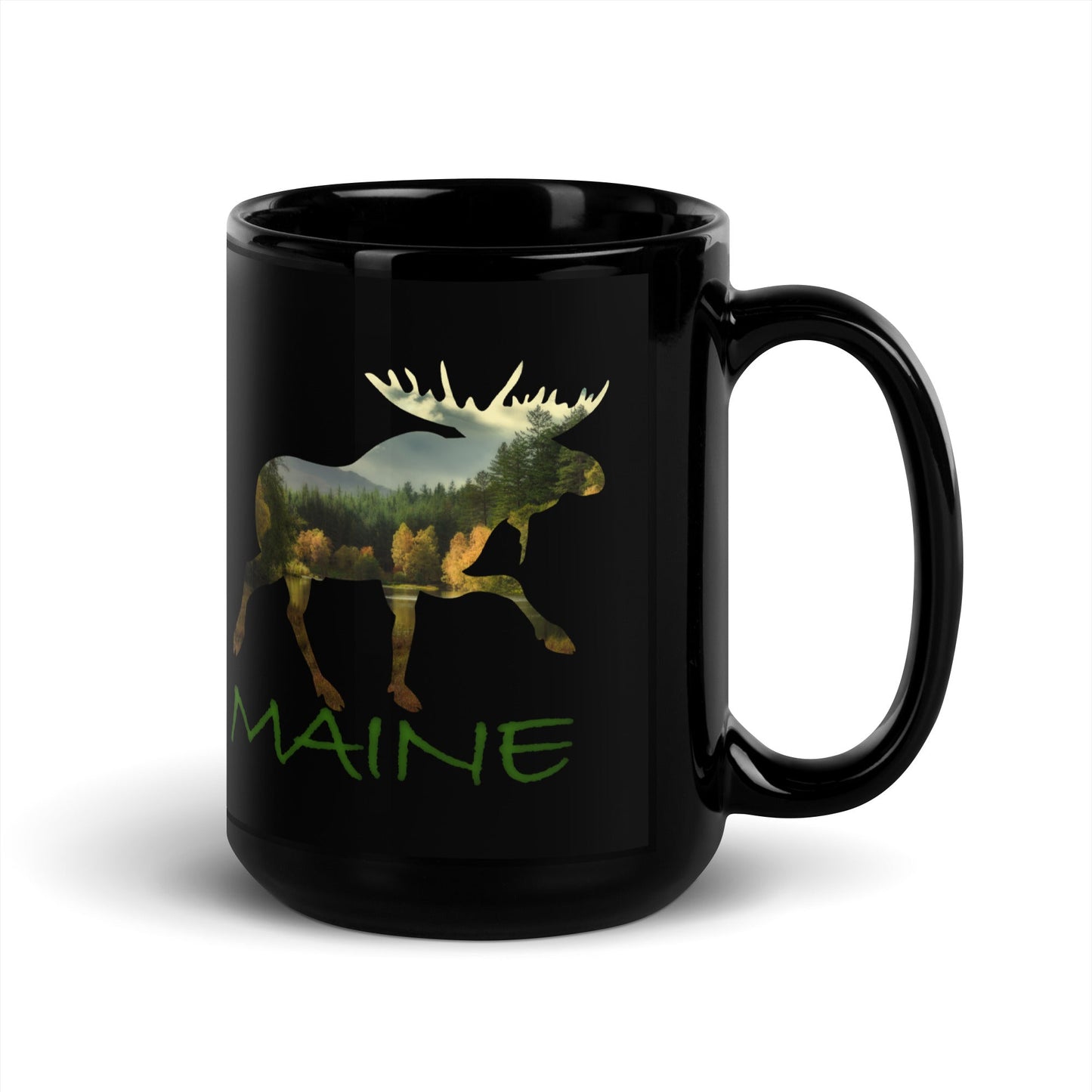 Maine Moose Souvenir Black Glossy Ceramic Mug