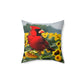 Male Cardinal Perched atop Sunflowers Square Pillow