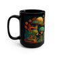 Mesoamerican Magic Mushroom Skulls 15 oz Coffee Mug perfect for the mushrooming fan or as a birthday gift for nature lovers