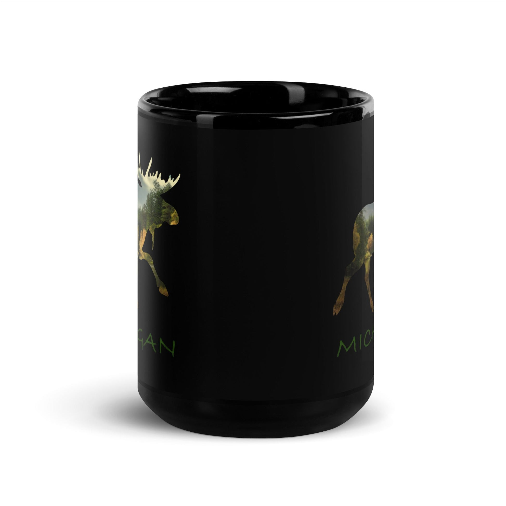 Michigan Souvenir Moose Black Glossy Ceramic Mug